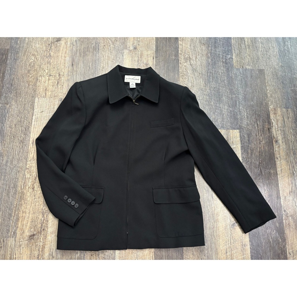 Evan-Picone Black‎ Zip Front Blazer Jacket Size 16 Professional Workwear Lined